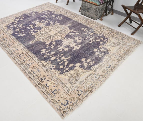7x9 Vintage Medallion Navy Blue Rug, Vintage Rug, 7x9 Area Rug, 7x9 Rug, Handmade Turkish Rug, Turkish Rug, Turkey Rug, Shabby Chic,