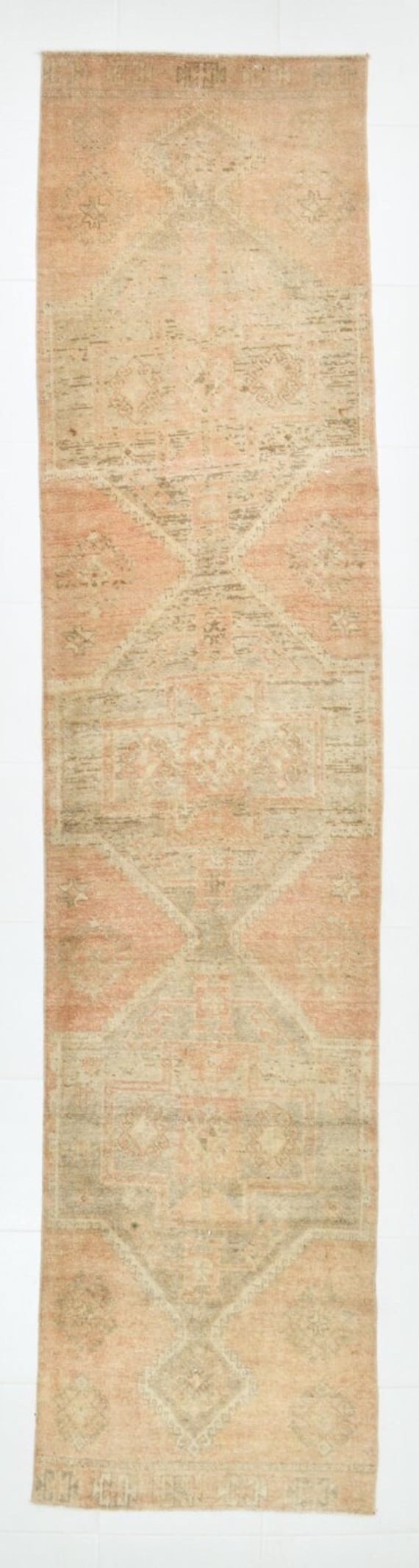 3x12 Brown Turkish Oushak Rug, Faded Turkish Rug, 3x12 Turkish Oushak Runner, Long Runner Rug, Hallway Rug, Handmade Rug, Oushak Runner,
