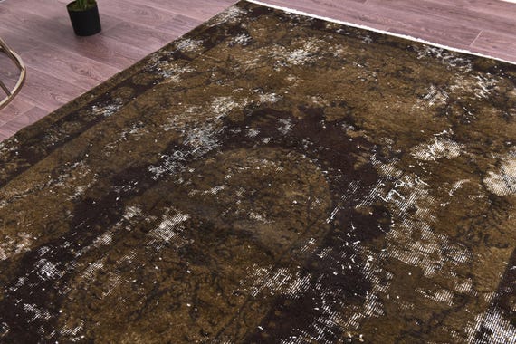 5x8 Faded Overdyed Rug, Green Brown Color, 5x8 Handmade Wool Rug, Living Room Bedroom Rug, 5x8 Area Rug, Vintage Turkish Faded Rug