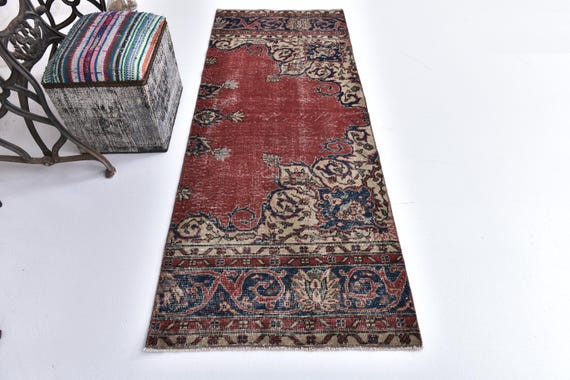 2x7 Runner Rug, 2x7 VINTAGE OUSHAK RUNNER Rug, 2x7, Turkey Handmade Rug, Red & Blue Rug, Turkish Runner 2x7, Rug For Hallway Rug, Antique