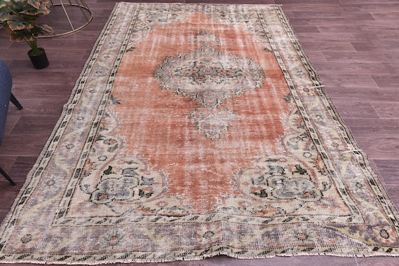 6x9 Vintage Medallion Rug, Terracotta Purple Color, 6x9 Area Rug, Farmhouse Decor, Medallion Design Rug, 6x9 Rug, Living Room Bedroom Rug