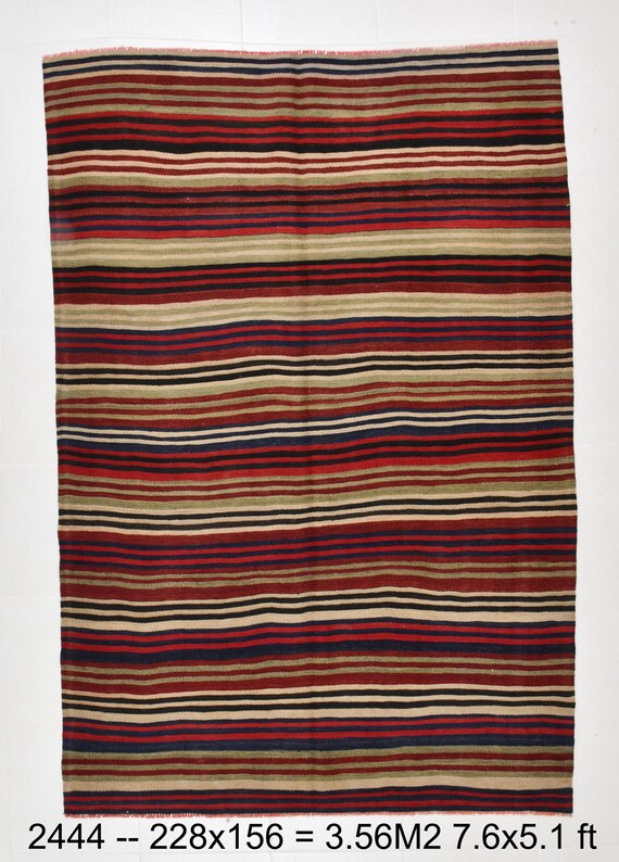 5x7 Area Rug, Modern Striped, 5x7 TURKISH VINTAGE KILIM Rug, 5x7, Turkish Kilim Rug, Light Green Kilim, Wool Handmade Kilim, Farmhouse Style