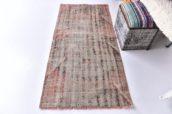 3x6 Small Accent Rug, Orange Blue Color, 3x6 Medallion Style, Handmade Wool Rug, 3x6 Vintage Rug, Oriental Rug 3x6 Area Rug