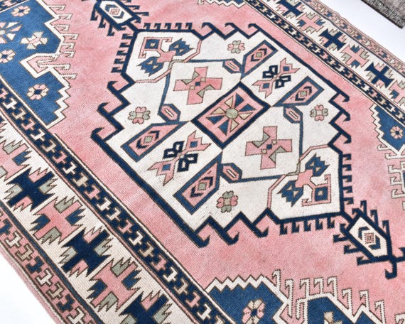 6x8 Blue Pink Vintage Rug, 6x8 Vintage Rug, 6x8 Rug, Wool Handmade Oushak, 6x8 Area Rug, Oushak Rug 6x8, Living Room, Bedroom, Home Living