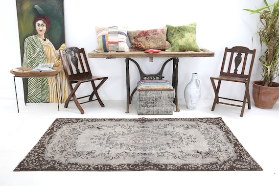 4x7 Gray Silver Turkish Vintage Rug 4x7 Vintage Rug 4x7 Rug Handmade Wool Rug Mid Ceuntry Modern Rug For Living Room 4x7 Turkish Rug Antique