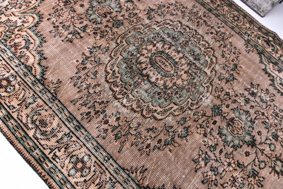 6x10 Vintage Brown Green Area Rug,  6x10 Distressed Oriental Rug, Rustic Home Decor, 6x10 Traditional Design, 6x10 Floral Area Rug, 6x10 Rug