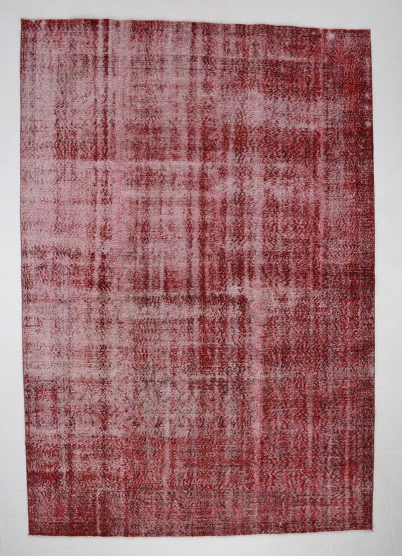 7x10 Oversized Turkish Vintage Rug, Shades Of Dark Red Vintage Wool Handmade Oushak Camouflage & Antique Style 7x10 Rugs Rug For Bedroom 58s