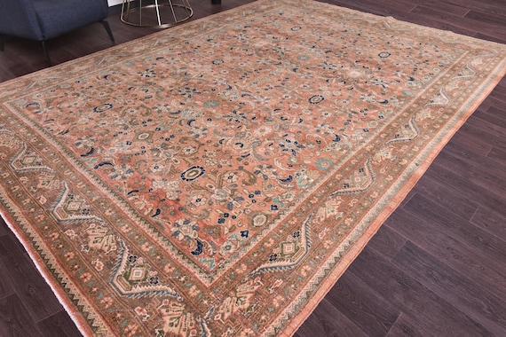 9x12 Elegant Antique Persian Area Rug, Blue Red Beige Color Rug, 9x12 Handmade Luxury Rug, Large Area Rug, 9x12 Rug, Traditional Rug,