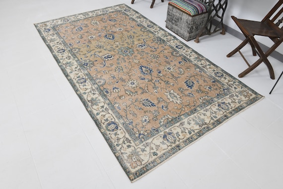 5x9 Vintage Area Rug, 5x9 Area Rug, Vintage Handmade Rug, Blue Foral Area Rug, Vintage Rug, 5x9 Rug, Blue Persian Rug, Tapis 5x9