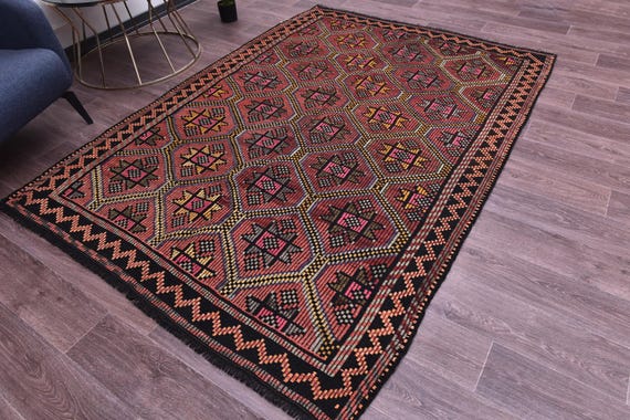 5x7 Vintage Kilim Rug, 5x7 Handmade Wool Jute Kilim Rug, 5x7 Turkish Kilim Rug, 5x7 Traditional Kilim Rug, 5x7 Area Rugs, Farmhouse Rug