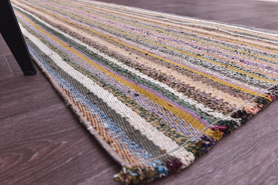 3x9 Vintage Striped Kilim Runner Rug, 3x9 Vintage Runner, Oriental Handmade Kilim Rug, Turkish Runner, Orange Green Gray Color