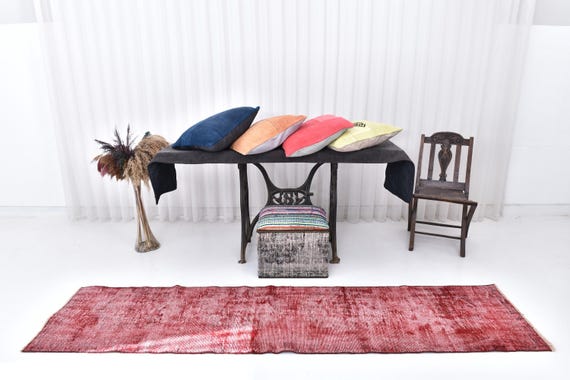 2x9 Red Pale Soft Wool Runner Rug, 2x9 Vintage Accent Rug, 2x9 Antique Runner, 2x9 Handmade Wool Rug, 2x9 Long Narrow Turkish Runner,