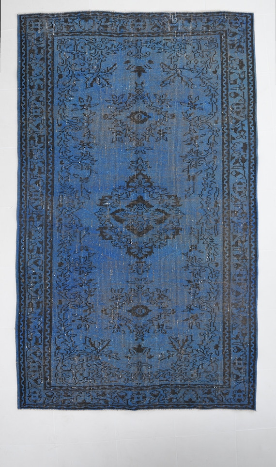 5x9 Blue Turkish Vintage Rug, 5x9 Vintage Rug Handmade Oushak Rug Area Rug 5x9 Royal Blue Carpet Madallion Daimond Living Room Carpet Rug