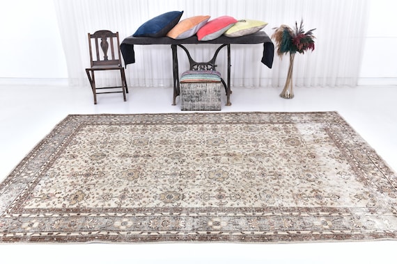 Antique Vintage Turkish Rug, 7x10 Area Rug, 7x10 Retro, 7x10 Oversize Vintage Rug, Large Area Rug, Wool Handmade Aesthetic 7x10 Gifts Rugs
