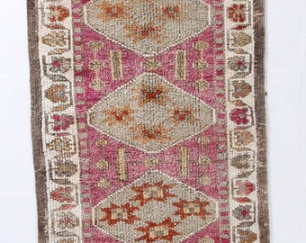 3x13 TURKISH RUNNER RUG, 3x13 Turkish Vintage Runner Rug, 3x13 Runner Rug, Handmade Oushak Rug, Brown Pink Turkey Rug, 3x13 Vintage Runner