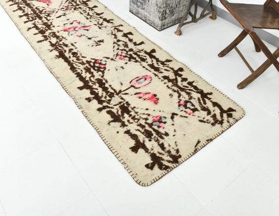 3x10 Antique Runner Rug, Old Weave Rug 3x10 Wool Vintage Runner Rug, 3x10, 100% Wool Handmade Rug, 3x10 Turkish Runner, Brown Beige Rug,