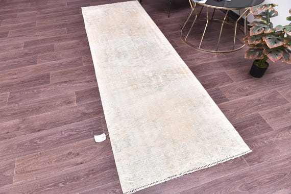 3x8 Vintage Faded Runner Rug, Handmade Wool, Farmhouse Decor, Distressed Traditional Rug