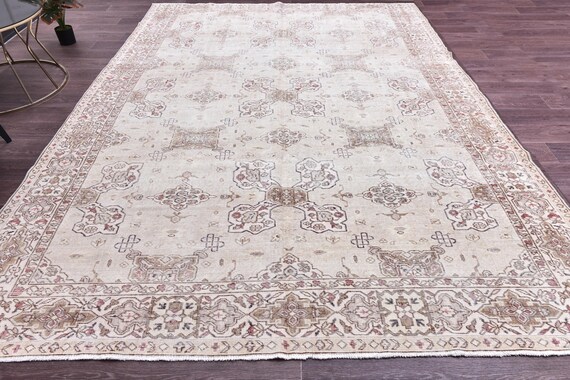 8x11 Vintage Faded Area Rug, Brown Cream Color Rug, 8x11 Handmade Wool Rug, 8x11 Area Rug, Farmhouse Decor, 8x11 Area Rug, Turkish Vintage