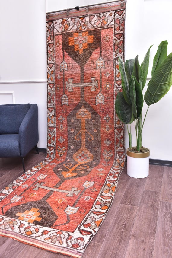 3x12 Vintage Faded Turkish Runner Rug, Handmade Wool, Farmhouse Decor, Rug For Hallway Kithcen Rug