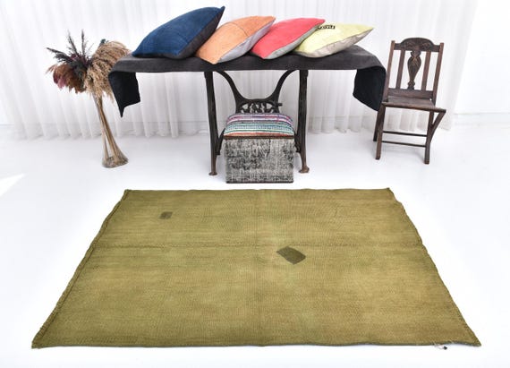 4x6 Patchy Green Vintage Hemp Rug, 4x6 Hemp Rug, 4x6 Rug, Pure Handmade Hemp Rug, 4x6 Area Rug, Green Hemp Rug, 4x6 Turkish Rug, Anatolian