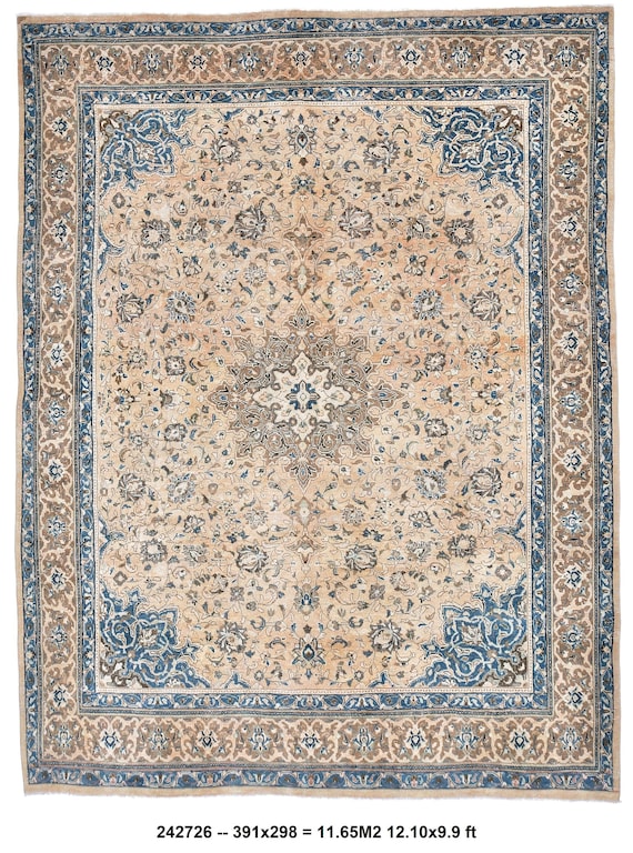 10x13 OVERSIZE BLUE PERSIAN Rug, 10x13 Oversize Persian Rug, Large Area Rug, 10x13 Rugs, Handmade Wool Rug, 10x13 Persian Rug, Living Room