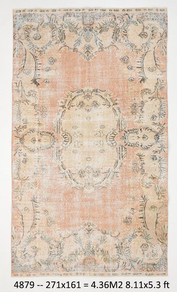 5x9 Rug,Turkish Rug,5x9 Turkish Rug,Handmade Wool Rug,5x9 Area Rug,Faded Peach Rug,5x9 Vintage Rug,Unique Rug,5x9 Beige Rug,Orienal Carpets
