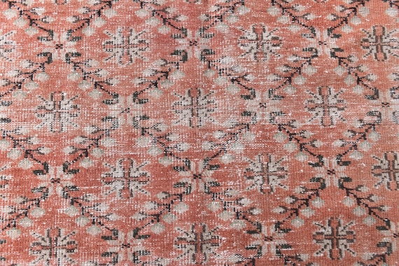 6x9  Vintage Leafs Rug, Pink Green Color Rug, Handmade Decor, Turkish Area Rug 6x9, Living Room Rug, Antique Tapestry, Turkish Wool Rug
