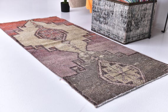 2x5 Vintage Runner Rug, 2x5 Vintage Runner, 2x5 Rug, Hand-Knotted Wool Rug, 2x5 Runner Rug, 2x5 Turkish Runner, Red Purple Runner Rug,