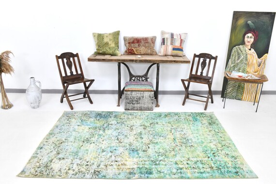5x8 Rugs, 5x8 Turkish Rug, 5x8 ANTIQUE TURKISH VINTAGE Rug, 5x8, Wool Handmade Turkey, 5x8 Rug, Light Green & Brown Vintage Rug, Antique 60s