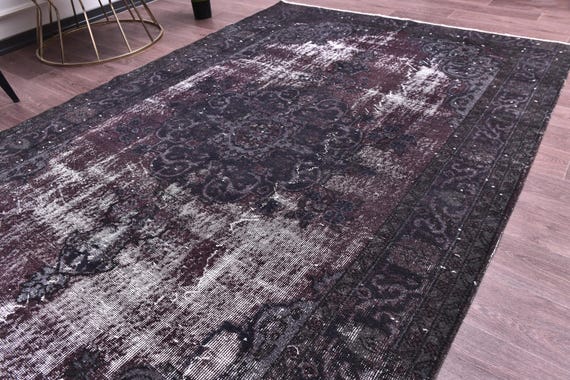 6x9 Vintage Overdyed Rug, 6x9 Handmade Wool Rug, 6x9  Living Room Bedroom Rug, Purple Black Color, 6x9 Area Rugs, Farmhouse Rug