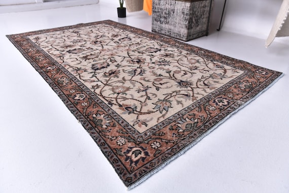 4x7 Vintage Persian Style Area Rug, Cream Beige Oriental Rug, 4x7  Floral Traditional Home Decor, Small Room Accent, 4x7 Area Rug, 4x7 Tapis