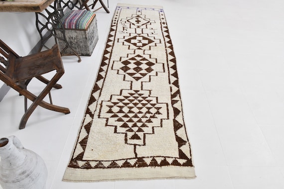 3x11 Neutral Beige & Brown Vintage Runner Rug, 3x11, Vintage Kilim Runner, Shades Of Beige Brown Kilim, Ikat Tribal Style, Hallway Entry