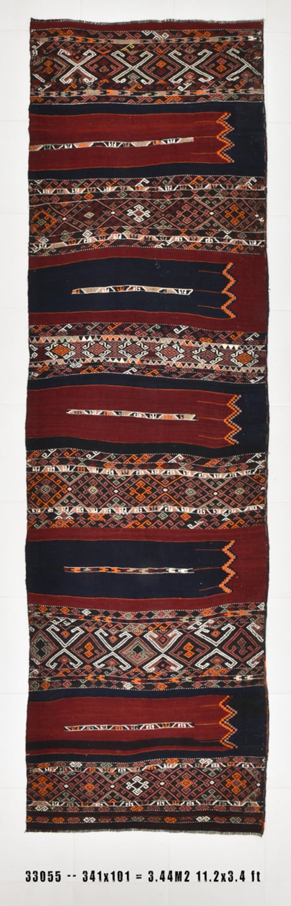 3x11 Rugs, 3x11 Red and Black VINTAGE RUNNER RUG, 3x13, Vintage Kilim Runner, Handmade Kilim Rug, 3x11 Runner Rug, Ethnic & Boho Style Kilim