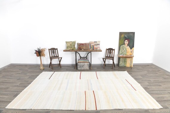 8x10 Area Rug, 8x10 Oversize Hemp, 8x10 OVERSIZE HEMP AREA Rug, 8x10, Neutral Handmade Hemp, 8x10 Rugs, White & Beige Hemp Rug, 7'7x10'11 Ft