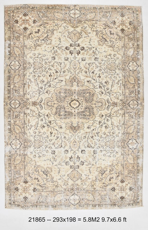 6x9 Rugs,6x9 Turkey Floral Vintage Rug,6x9 Vintage Rug,Handmade Oushak Rug,6x9 Area Rug,Brown Tan Beige Carpet,For Living Room,Office Rug