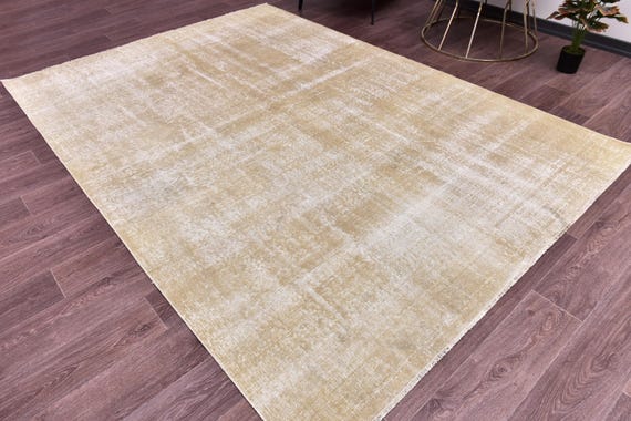 6x9 Vintage Faded Turkish Rug, Handmade Wool Rug, 6x9 Distressed Blue Beige Brown, Ethnic Patterned Rug, Farmhouse Rug, 6x9 Living Room Rug