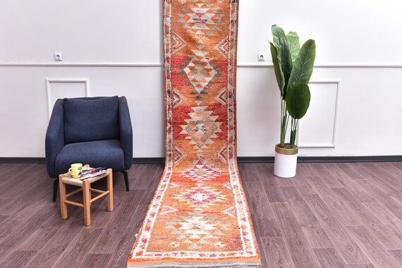 3x12 Handmade Vintage Wool Runner Rug, Rug For Hallway Kithcen, Peach Red Cream Color, Oriental Runner