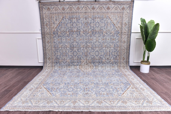 9x12 Turkish Wool Cotton Oriental Large Rug, Handmade, Natural Fiber, Outlet, Blue Terracotta Color