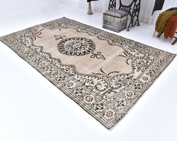 6x10 Beige Dark Brown Unique Rug, 6x10 Unique Rug 6x10 Rug Aesthetic Handmade Rug 6x10 Area Rug Mid Century Modern 6x10 Vintage Rug 57s