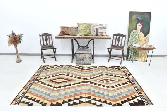 5x8 Area Rug, 5x8 Tribal Kilim, 5x8 Turkish Vintage Kilim Rug, 5x8 Rug, Handmade Wool Rug, 5x8 Kilim Rug, Rug For Living Room, Mid Ceuntry