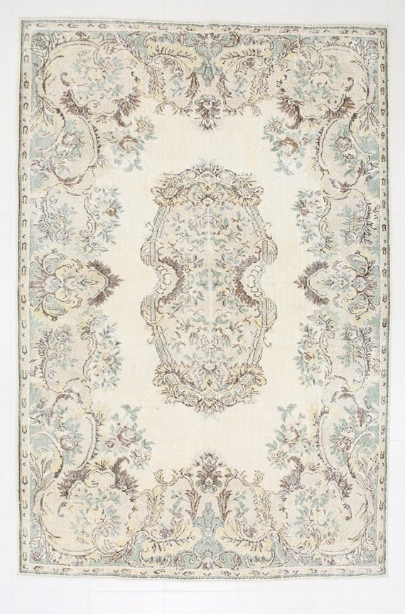 6x9 Area Rug, 6x9 ORIENTAL TURKISH VINTAGE Rug, 6x9 Vintage Rug, 6x9 Rugs, Wool Handmade Oushak, Shades Of Beige Area Rug, Rug For Bedroom