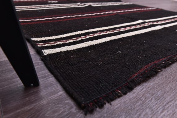 4x6 Vintage Black Kilim Rug, Handmade Accent Rug, Living Room Bedroom Rug, Traditional Rug, Wool Jute Kilim Rug