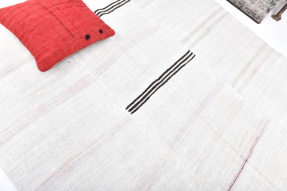 6x8 White & Black Vintage Runner Rug, 6x8 Vintage Runner, 6x8 Rug, Natural Handmade Hemp, 6x8 Runner Rug, Hemp Runner, Rug For Bohemian Hall