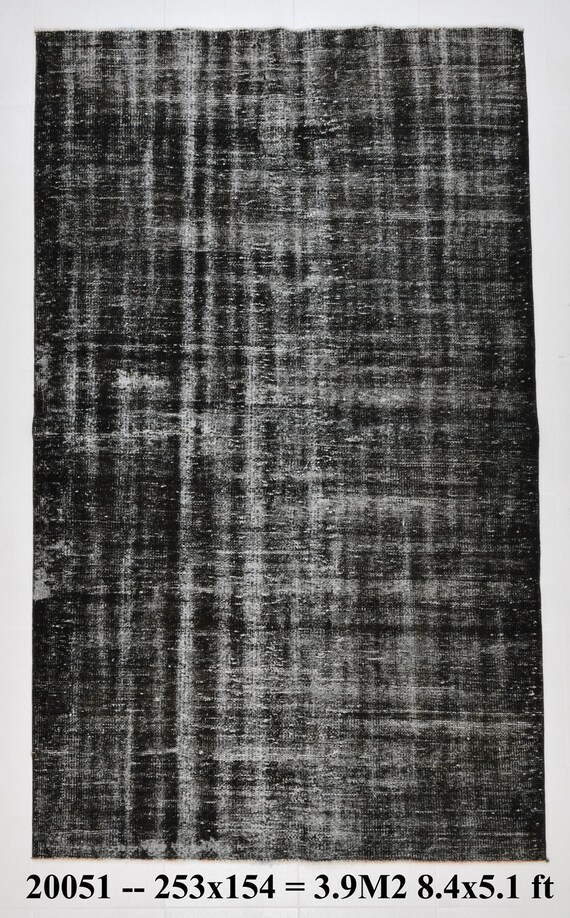 5x8 TURKEY VINTAGE TURKISH Rug, 5x8, Oushak Handmade Rug, Black Wool Rug, Black Turkish Rug, 5x8 Rug, Turkey Rug, Office Living Room Carpets