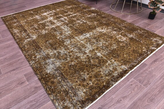 6x9 Dark Green Handmade Wool Rug, Abstrach Patterned Rug, Farmhouse Rug, 6x9 Living Room Rug, Modern Home Design,