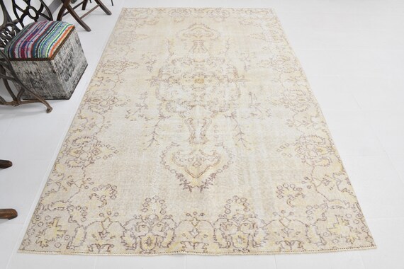 5x8 Vintage Light Tones Rug, Neutral Vintage Rug, 5x8, Handmade Beige Rug, Turkish Area Rug, 5x8 Antique Rug,Faded Yellow Beige,Living Room