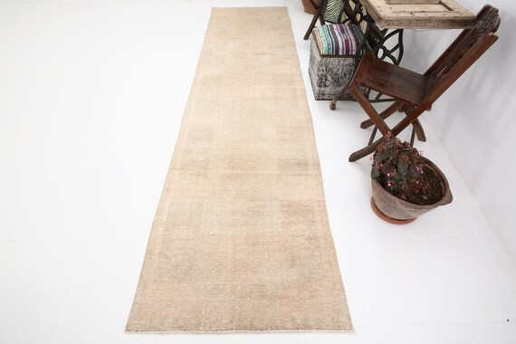 3x12 Runner Rug, 3x12 Soft Pastel Vintage, 3x12 Vintage Runner Rug, 3x12, Wool Handmade Oushak, 3x12 Turkish Runner, Beige Brown Tone, Gift