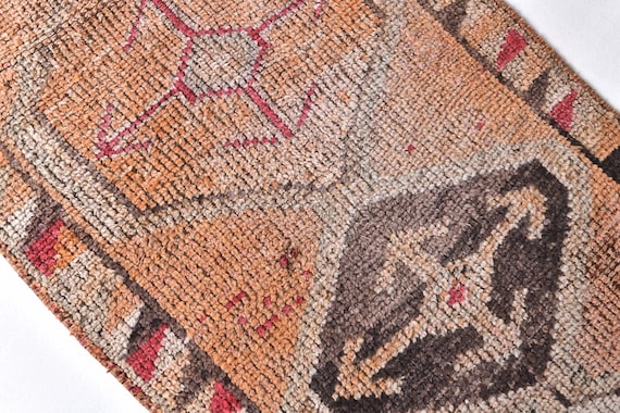 2x11 moraccan muted vintage runner Rug, 2x11 Pastel Vintage Runner rug, Long Narrow Handmade Rug, , Orange Brown runner Carpet,