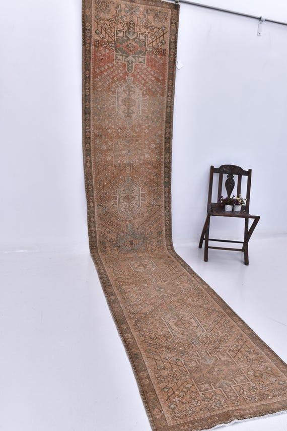 3x14 Pale Red Brown Persian Runner Rug, 3x14 Persian Runner rugs hallway runner rug, Long Runner Persian Rugs 3x14 extra long runner rug