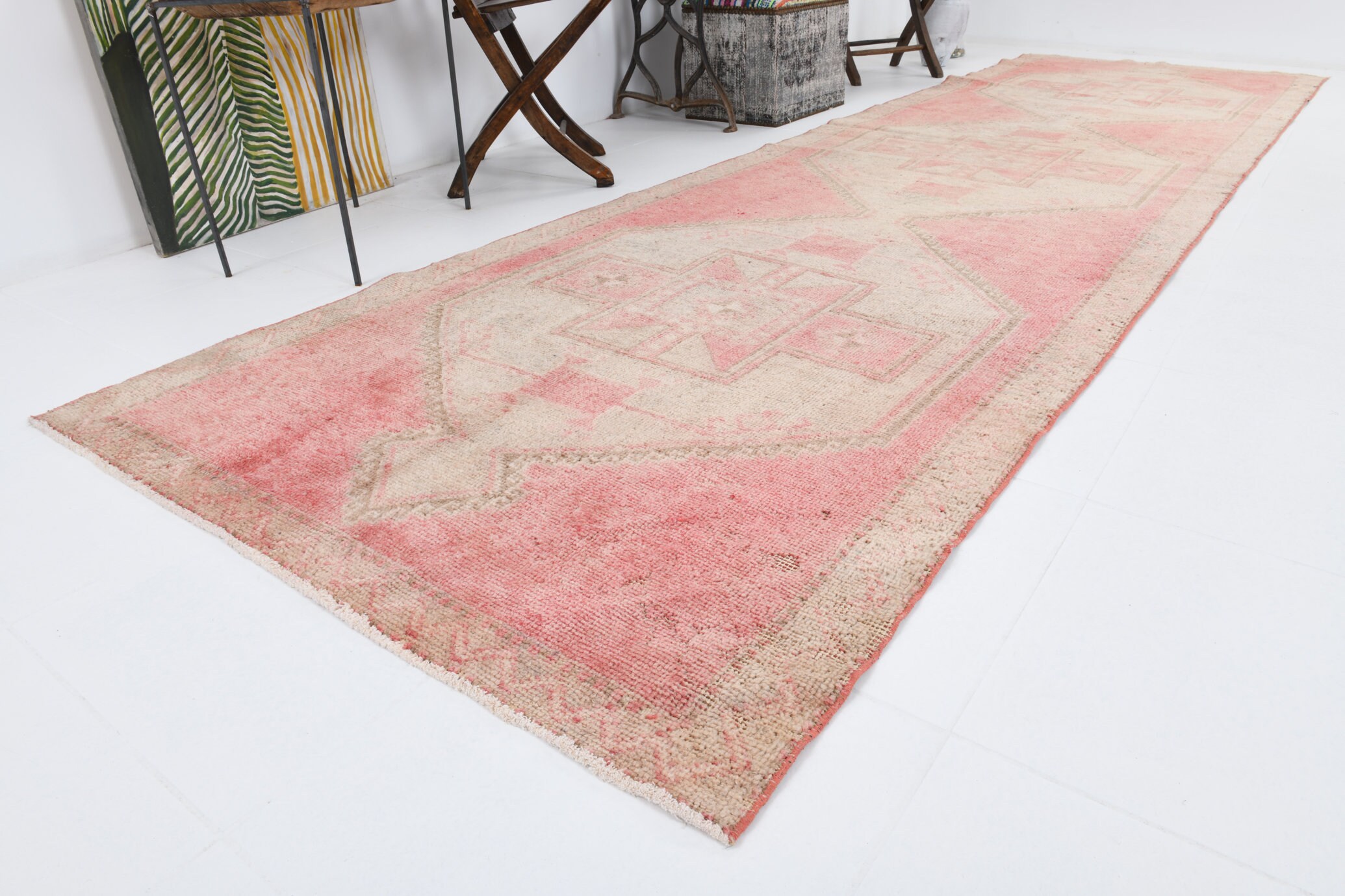 4x14 PASTEL PİNK VINTAGE Rug 4x14 Pink Turkey Vintage Rug Etsy